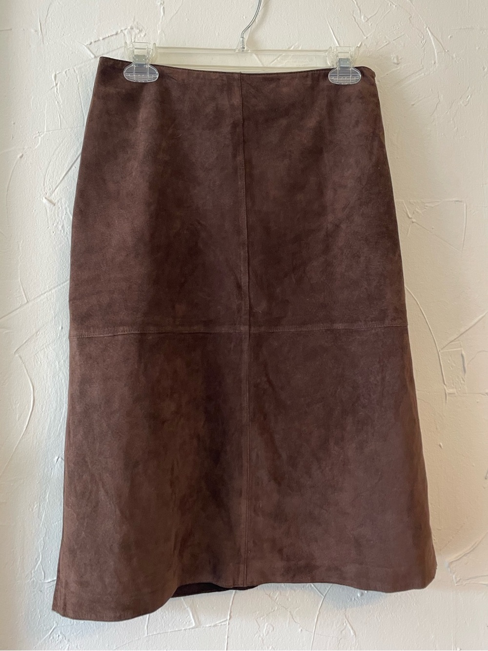 Brooks Brothers 346 Genuine Suede A-Line Midi Skirt in Dark Brown